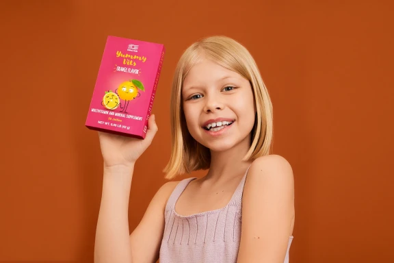 Yummy Vits Orange – complemento alimenticio con edulcorantes. Peso neto: 42 g.