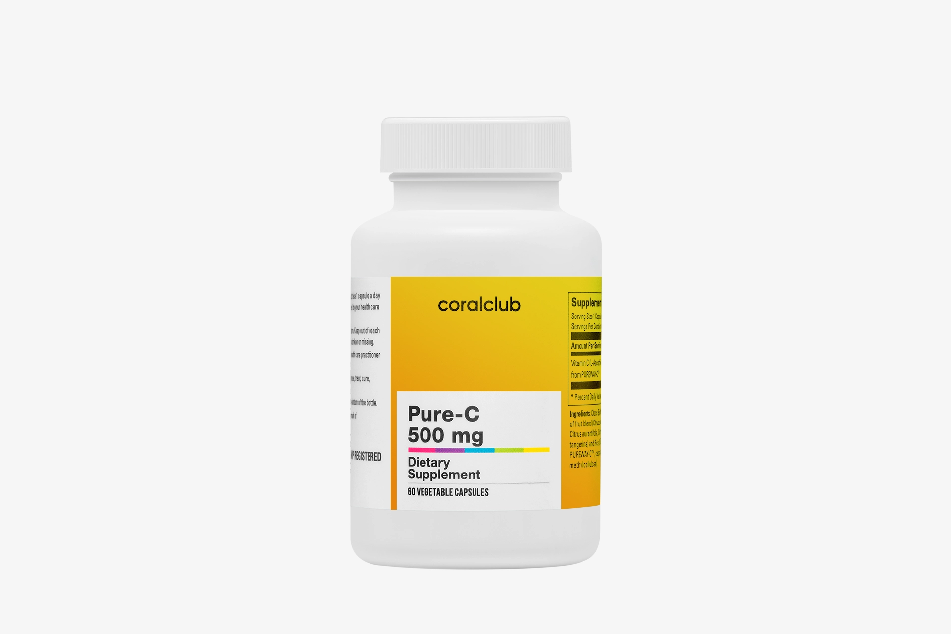 Pure-C 500 mg – complemento alimenticio. Peso neto: 64 g